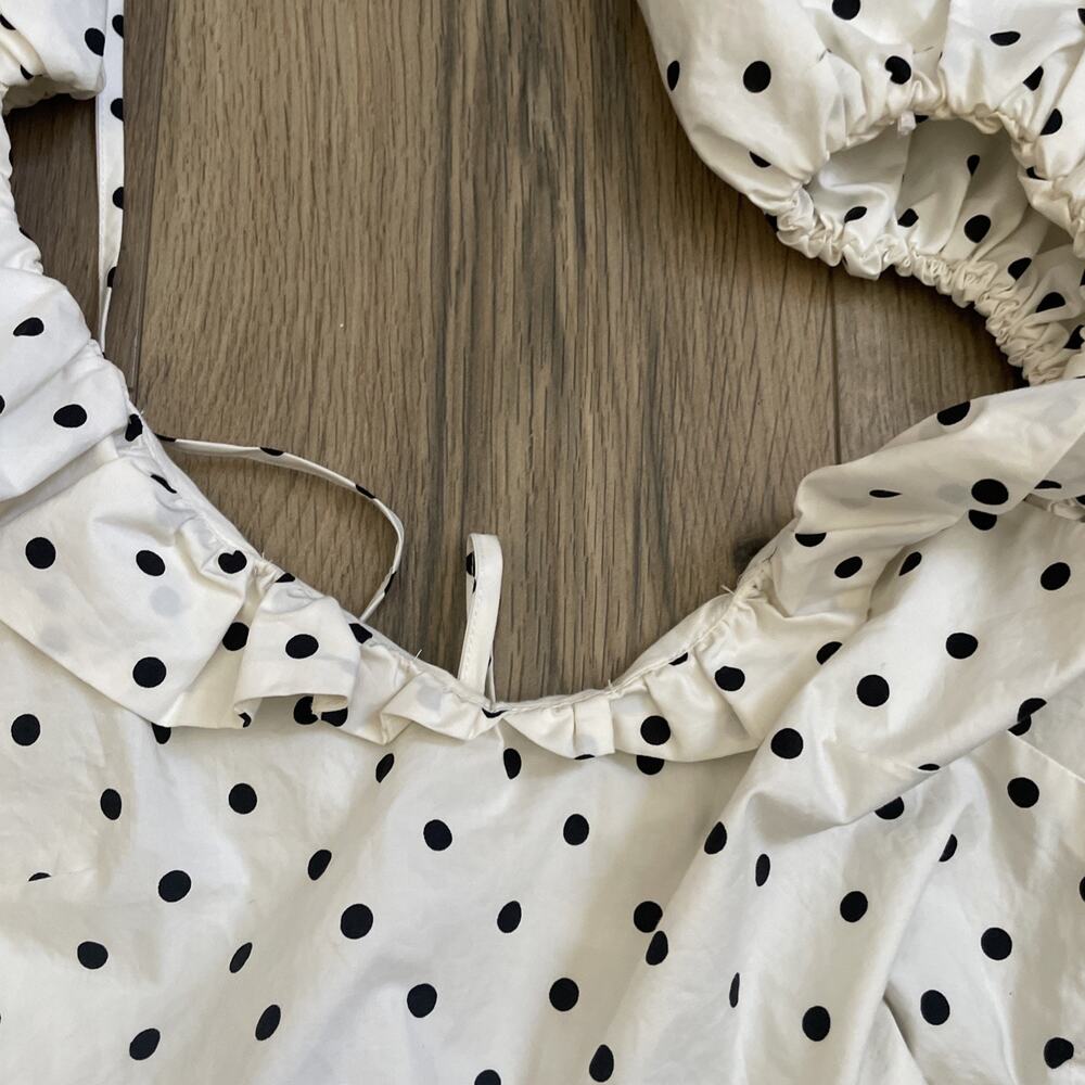 H&M Shirt Womens Small White Blouse Crop Top Puff Short Sleeve Polka Dot Ladies - Picture 7 of 9